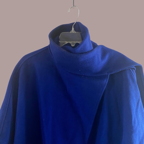 Vintage Gemini 100% Wool Cobalt Blue Scarf Wrap Coat Ruana Cape One Size - Picture 6 of 11